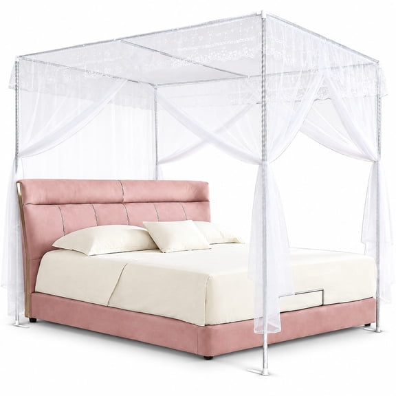 Stainless Steel Canopy Bed Frame Posts, Four Corner Bed Brackets, Compatible with Metal or Wood Bed Frames, Bedroom Decor Support Poles