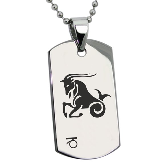 Tioneer Stainless Steel Capricorn Astrology Zodiac Sign Engraved Dog Tag Pendant
