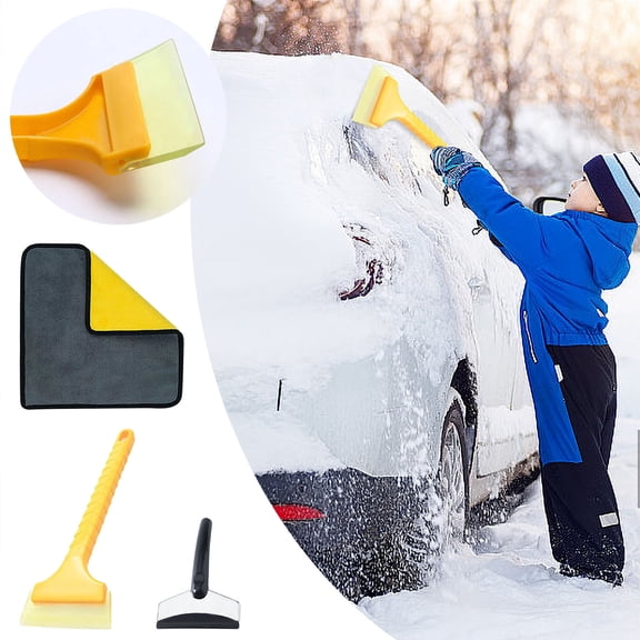 Stainless Steel Car Snow Shovel & Ice Scraper Kit, 12.6 Inch Portable Windshield Snow Removal Tool with Scraper & Towel, Yellow
