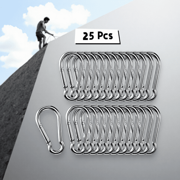 Stainless Steel Carabiner Clips, 1.57 inch Spring Snap Hooks for Camping, Hiking, Keys, 25 Pack