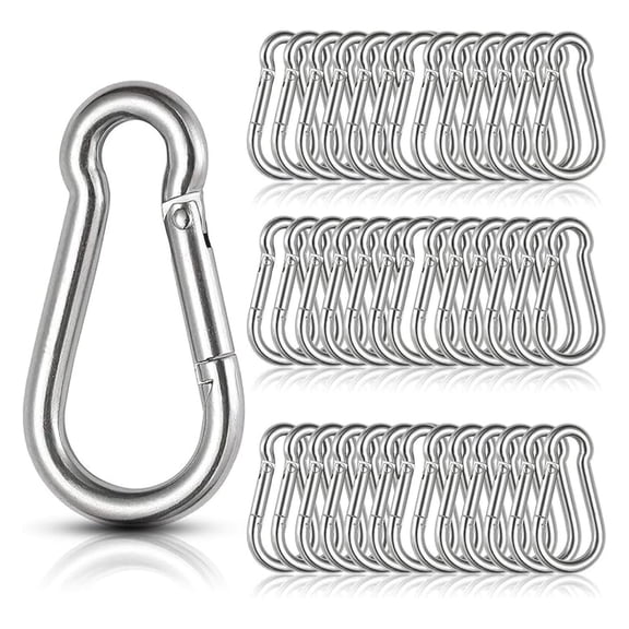 Stainless Steel Carabiners 60 Pack - 1/4 inch D-Ring Clips - Heavy Duty Spring Snap Hooks for Hammocks, Camping, Gym, Hiking & More - 2 3/8 Inch