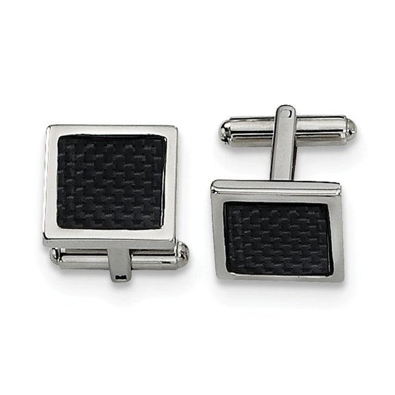 Stainless Steel Carbon Fiber Cuff Links - Measures 16x16mm Wide