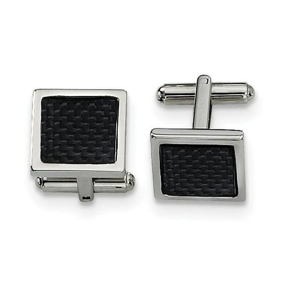 Stainless Steel Carbon Fiber Cuff Links - Measures 16x16mm Wide