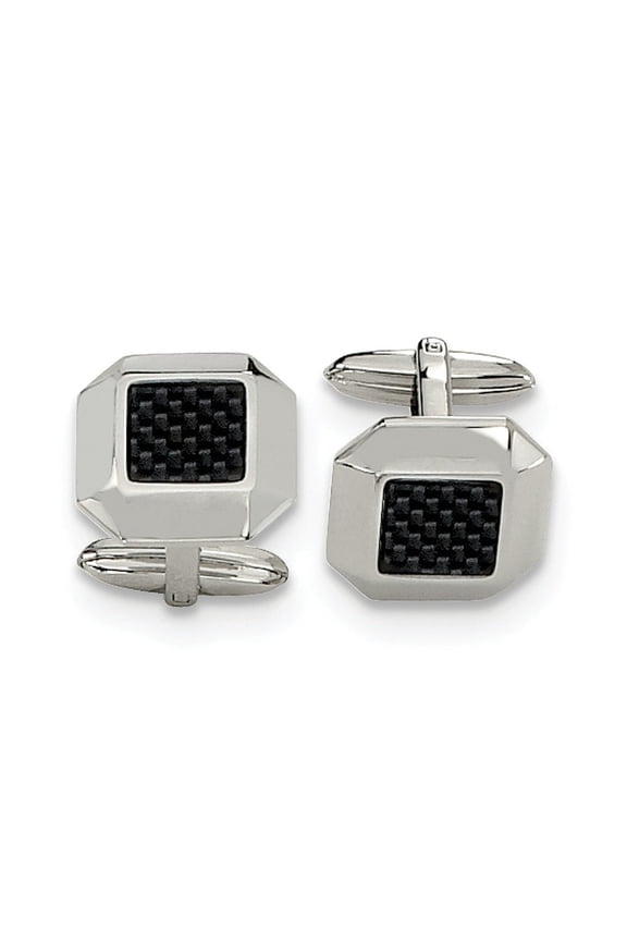 Stainless Steel Carbon Fiber Cuff Links - Measures 17x17mm Wide