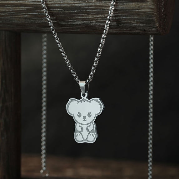 Stainless Steel Cartoon Little Bear Necklace Pendant Unique Jewelry Animal Charm Birthday Party Chain Choker