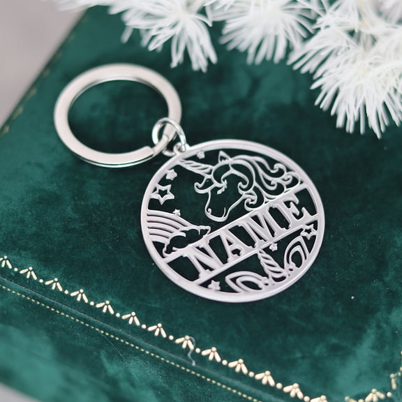 Stainless Steel Cartoon Unicorn Keychain Adorable Beautifu Custom Name Key Chain Bag Pendant Car Keyring Creative Gift