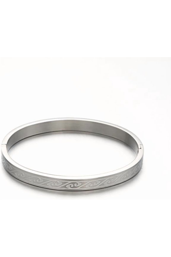 Stainless Steel Carved Cuff Bangle Bracelet Stainless Steel Color Inner diameter 50x59mm Jewelry Bracelet