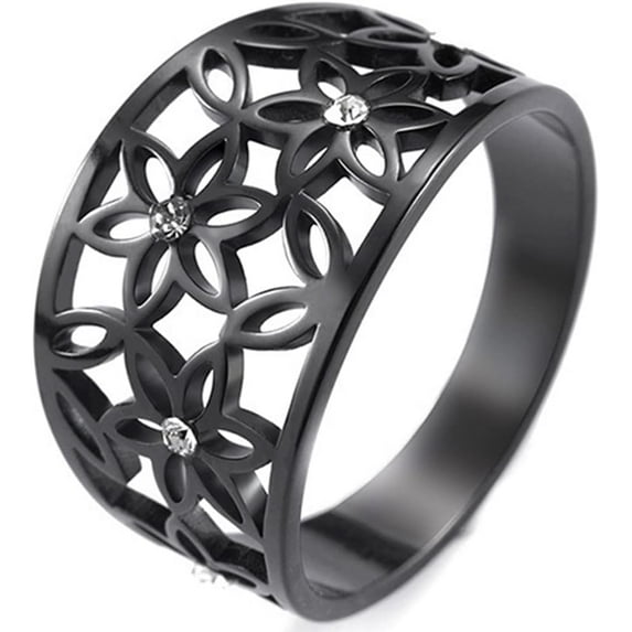 Stainless Steel Carved Flower Pattern Promise Wedding Statement Cocktail Party Ring
