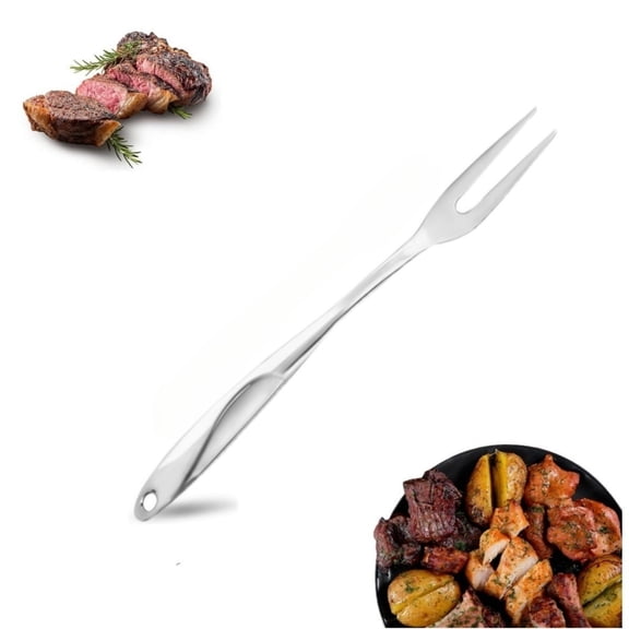 Stainless Steel Carving Fork for Meat, 14.3“ ”2-Prong Serving & Grilling Fork with Hanging Handle for Cooking & Serving, Silver