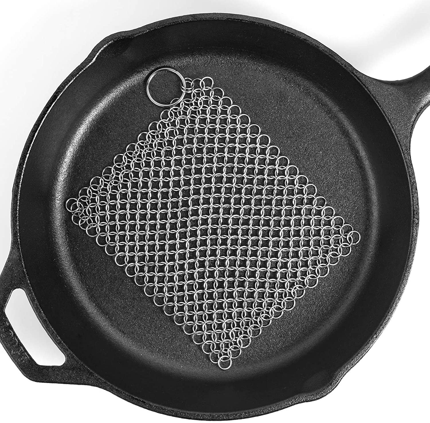 Thren Cast Iron Scrubber Stainless Steel Wool Scrubber Round Chainmail Scrubber Brush to Clean Cookware Steel Wool Scrubber for Frying Pans Bakeware