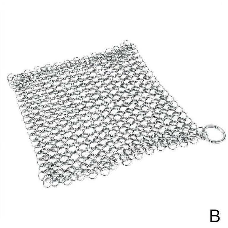 Stainless Steel Cast Iron Cleaner Chain Mail Scrubber Home Cookware Kitchen  Tool E0D5 