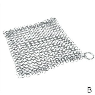 Zylark 316 Cast Iron Scrubber Chainmail + Bamboo Towel - Cast Iron Cleaner with Silicone Insert - Cast Iron Chainmail Scrubber for Cast Iron Pans - C