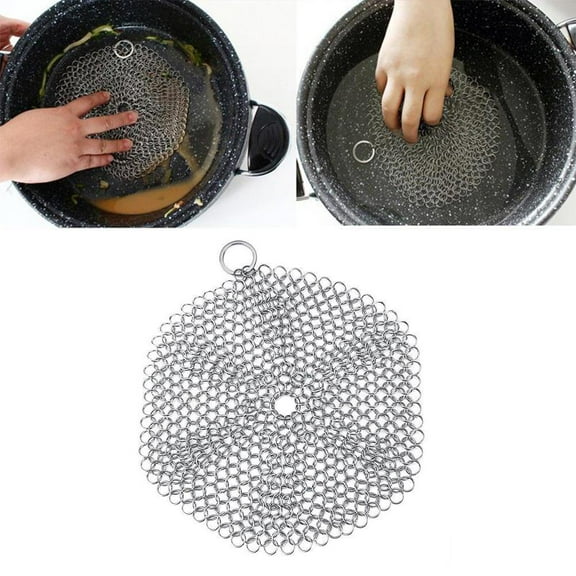 Stainless Steel Cast Iron Skillet Cleaner Chainmail Cleaning Scrubber BBQ Grills Round