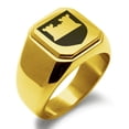 thumbnail image 1 of Stainless Steel Castle Protection Coat of Arms Shield Engraved Square Flat Top Biker Style Polished Signet Ring, 1 of 1