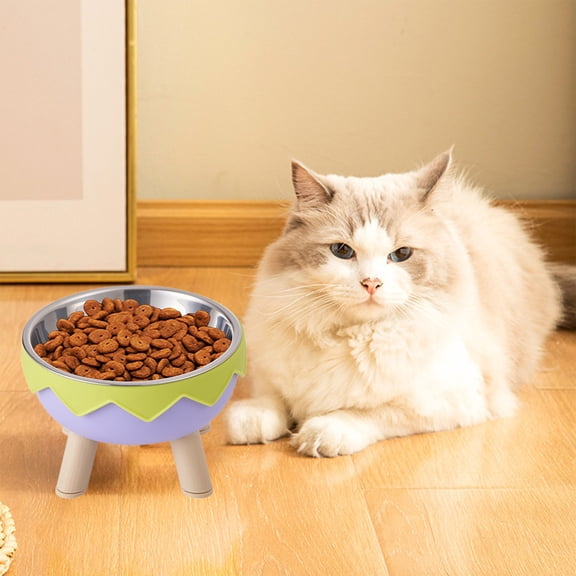 Stainless Steel Cat Bowl with Double Layer Design | Non-Skid Anti-Tip Pet Food & Water Bowl | High-Leg Elevated Feeder for Easy Eating | 14.2x9cm Large Capacity Feeding Dish