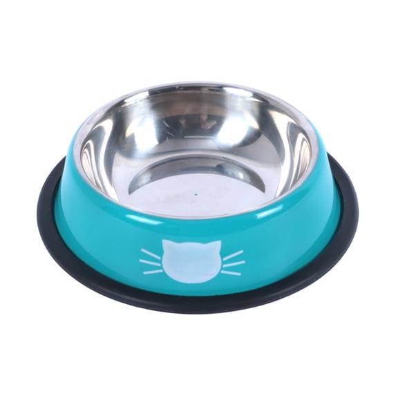 Stainless Steel Cat Bowls, Non-Slip Rim, Sky Blue Cat Silhouette, Single Serving, indoor Pet Use, 1 Pc (169 Chars)