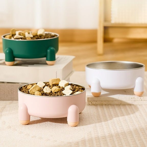 Stainless Steel Cat and Dog Bowl | No Slip Pet Food & Water Dish | Double Layer Separation | Green White Pink | Avoid Knockover | Large Capacity | Easy Clean | 5.9 in