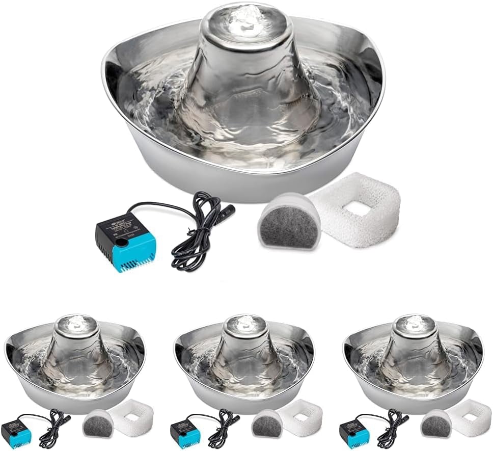 Stainless Steel Cat & Dog Fountain, 60 Oz Water Capacity - 2 Water Filters & 1 Pump Included, Soothing Flow for Pets, Scratch-and Rust-Resistant Material - Quiet Motor
