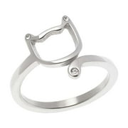 Stainless Steel Cat Face Wrap Ring with Cubic Zirconia Accents size 6