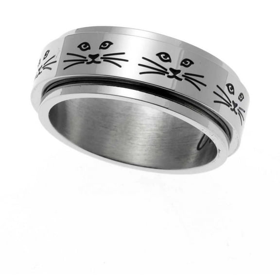 Stainless Steel Cat Lady Spinner Ring - Engraved Faces Gift for Lovers size 10