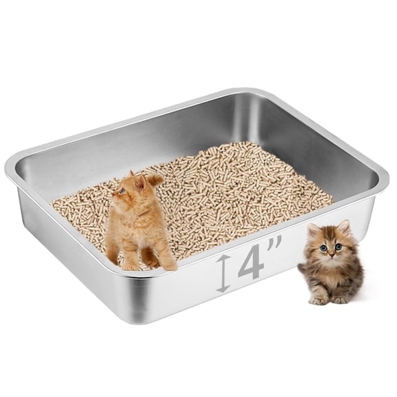 Stainless Steel Cat Litter Box, 15.7"11.8"4" Metal Litter Pan for Little Cats Kittens, Easy Clean Small Litter Box for Home Use, Silver