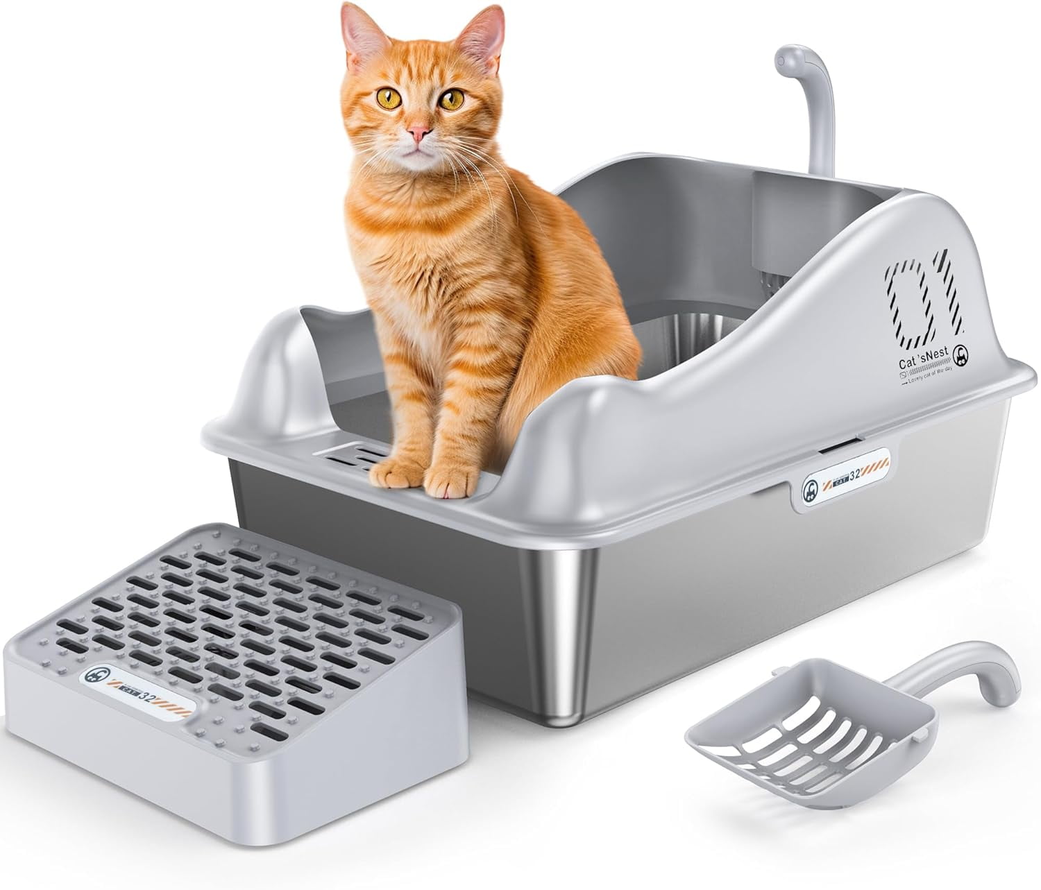 Stainless Steel Cat Litter Box, 16” XL Extra Large Enclosed Litter