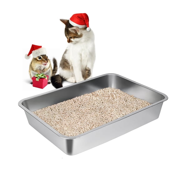 Stainless Steel Cat Litter Box 4"H 18"L x 14"W for Cats, Rabbits, Hamsters
