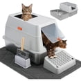 thumbnail image 1 of Stainless Steel Cat Litter Box, 4-in-1 Cat Metal Litter Box Set, Extra Large Top Entry Litter Box Enclosed, with Litter Mat, Litter Scoop, Light Grey, 1 of 6