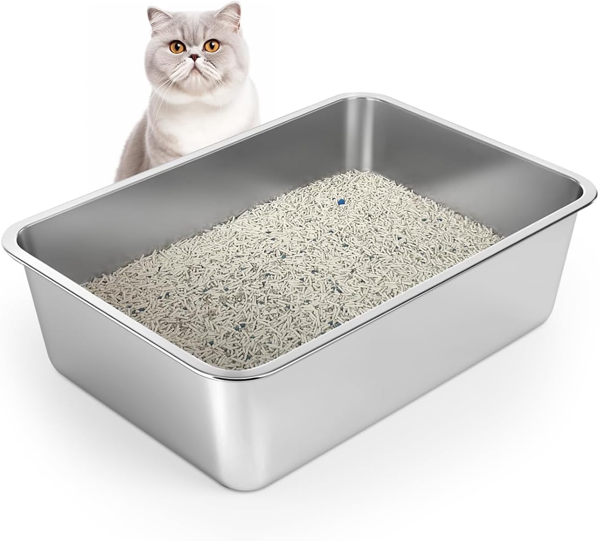 Stainless Steel Cat Litter Box  6in Pan For Cats And Rabbits Metal High Sides Nonstick Odor Control Anti-corrosion