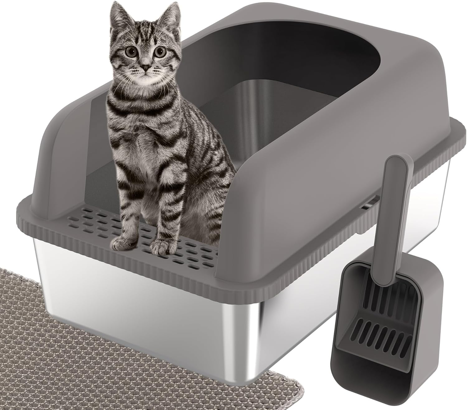 Stainless Steel Cat Litter Box for Big Cats,Large Metal Litter Box with