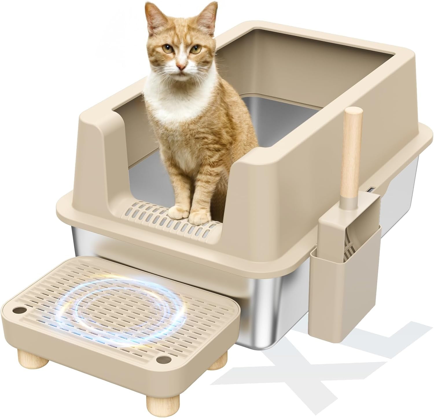 Stainless Steel Cat Litter Box Enclosed Litter Box with Lid XL Extra