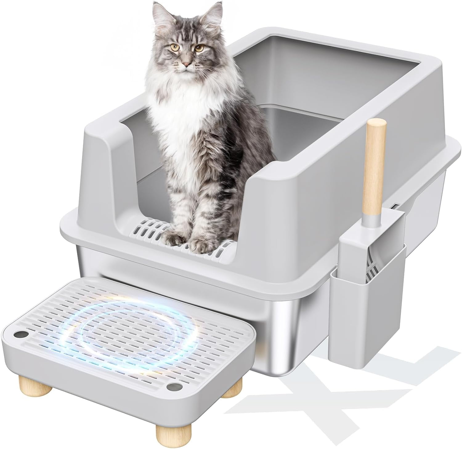 Stainless Steel Cat Litter Box Enclosed Litter Box with Lid XL Extra
