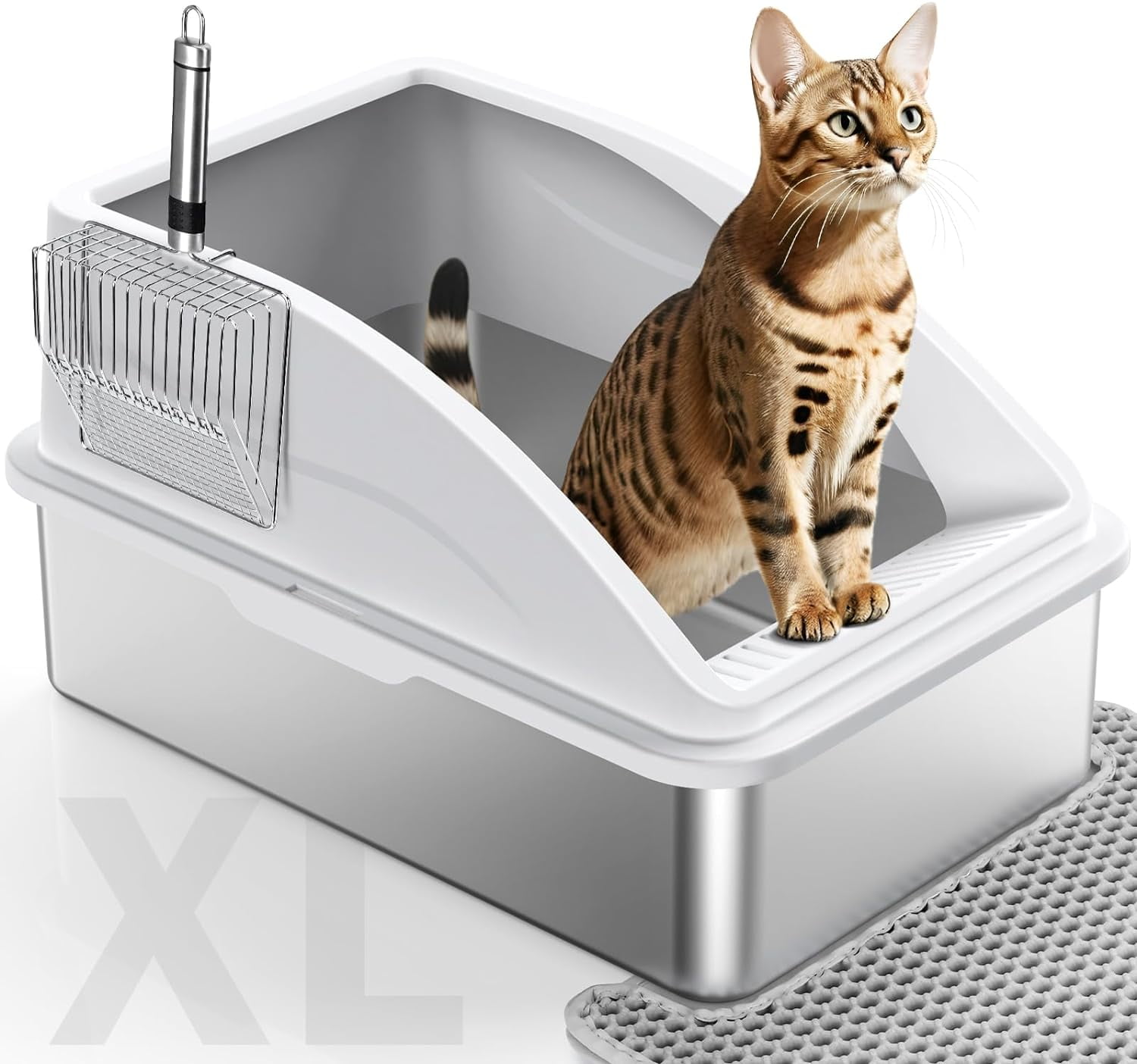 Stainless Steel Litter Box XXL - 28x20x12 Inches, Extra Large With Lid, High Sides, Odor Resistant