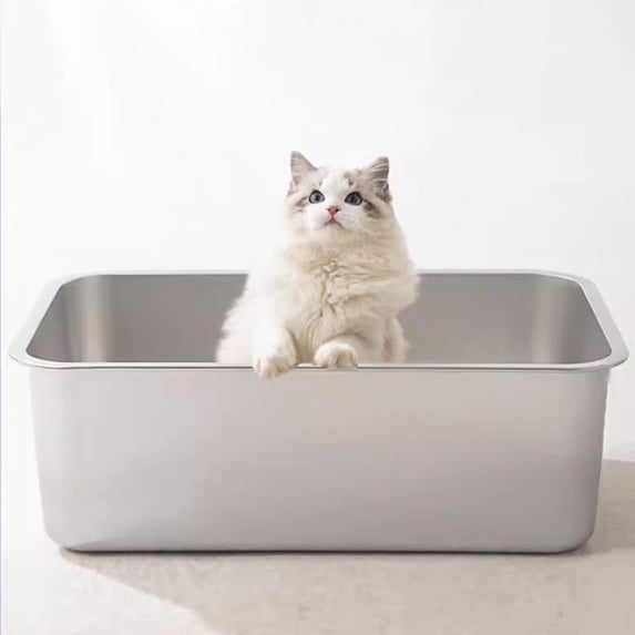 Stainless Steel Cat Litter Box Extra Large - Metal Kitty Litter Pan for Cats Rabbits Small Animals - Rustproof Non-Stick Odor Resistant - Easy Clean High Sides Litter Tray for Multi Cat Household