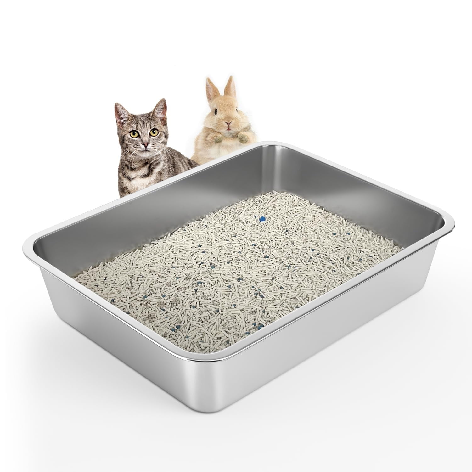 Stainless Steel Cat Litter Box - For Cats Easy To Clean  Never Absorbs Odor Stains Or Rusts (17.7" L X 13.5" W 4" H)