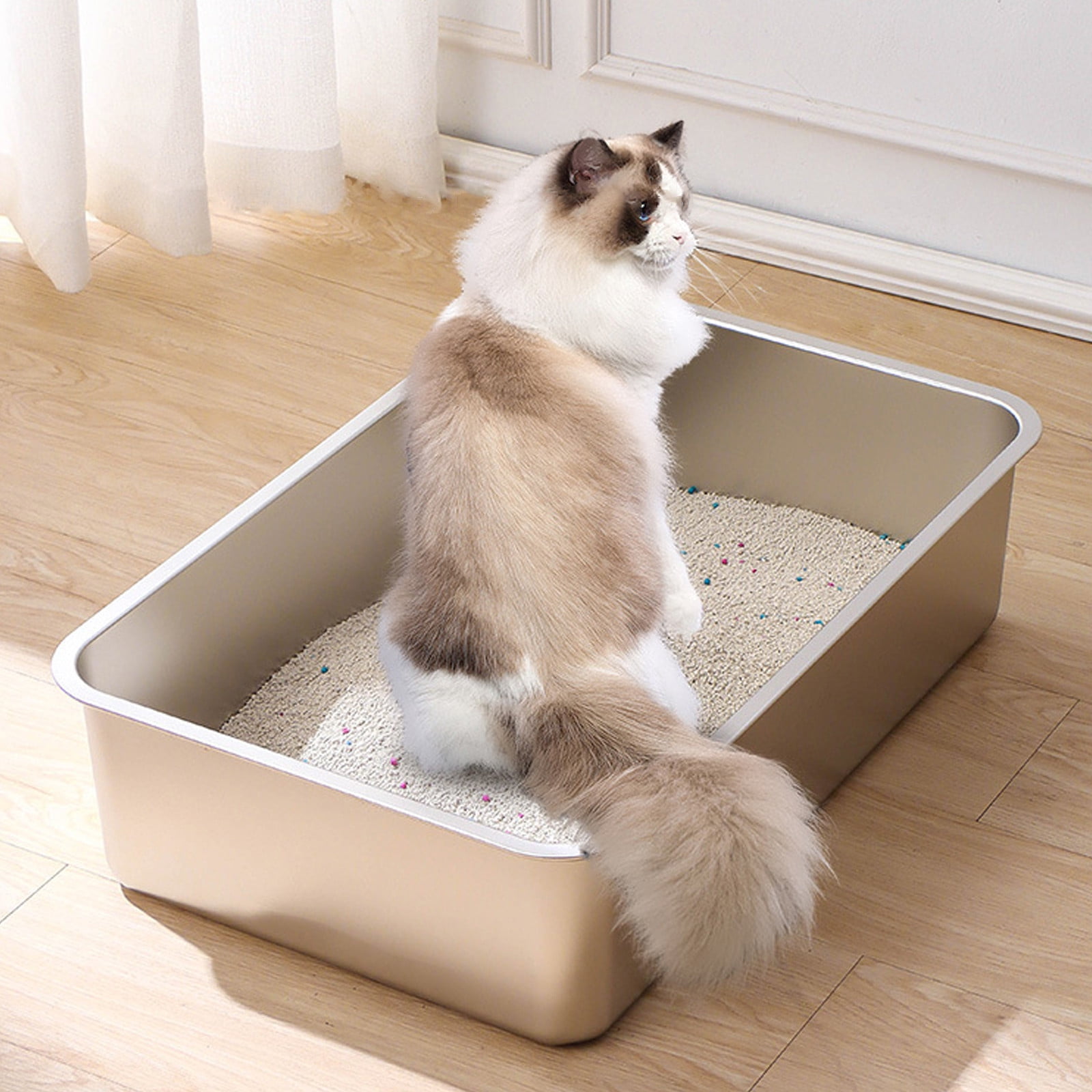 Stainless Steel Cat Litter Box Heavy Duty Rust Proof Metal Pan with Low 4 Inch Entry Easy to Clean and Sanitize Odor Resistant Durable Tray for Long Term Use - 18x14 Inches