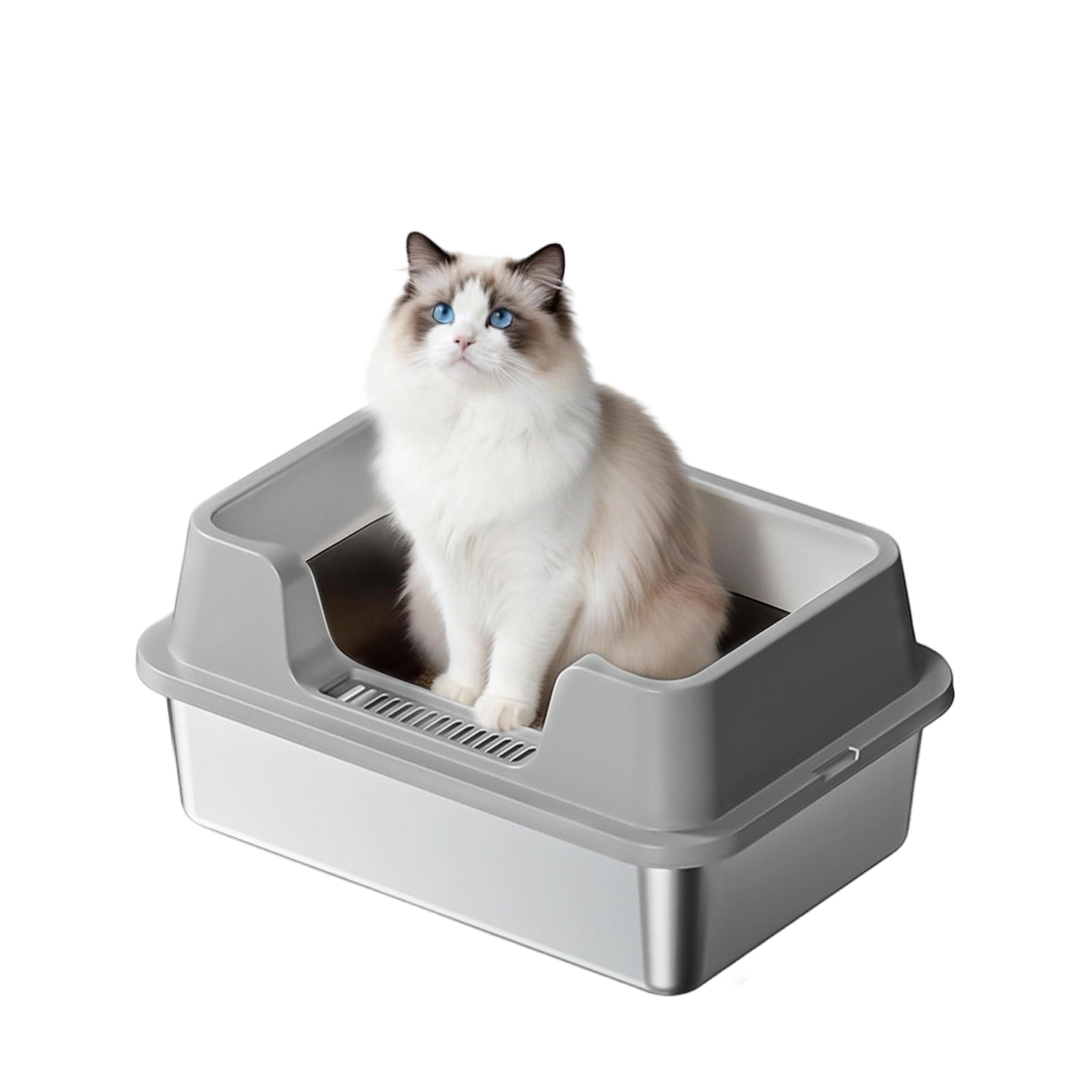 Stainless Steel Cat Litter Box, High-Sided & Non-Stick, Odor-Resistant Metal Litter Pan