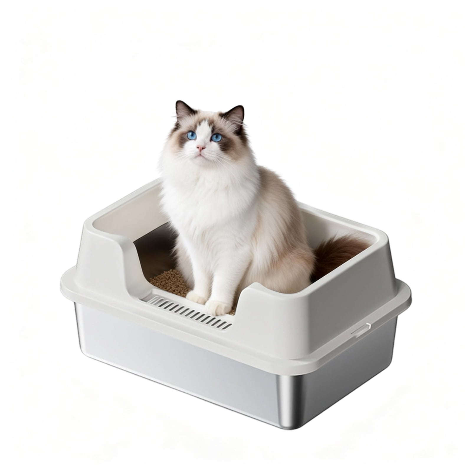 Stainless Steel Cat Litter Box, High-Sided & Non-Stick, Odor-Resistant Metal Litter Pan