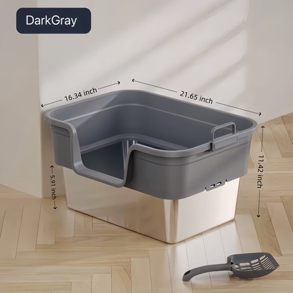Stainless Steel Cat Litter Box with High Sides Lid, Extra Large XL Litter Box for Big Cats, Metal Kitty Litter Box with Anti-Leakage Enclosure, Non-Stick, Odorless, Scoop Included