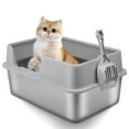 Stainless Steel Cat Litter Box with High Wall Sides Enclosure, Dxles Large Cat Litter Box with