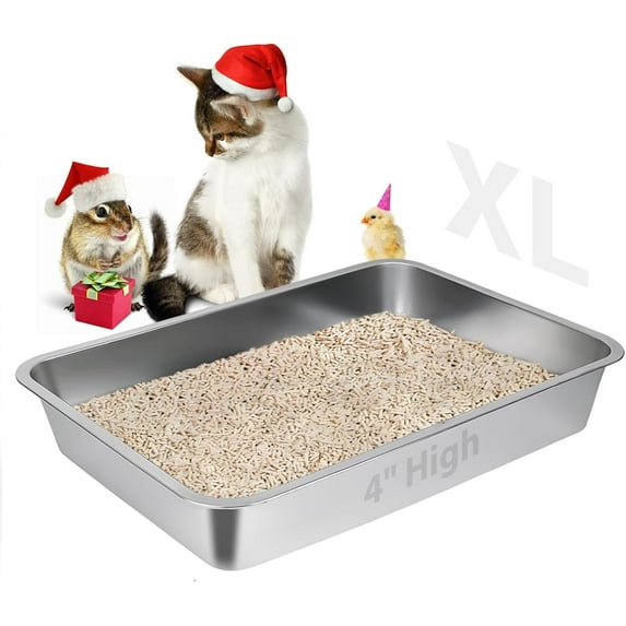 Stainless Steel Cat Litter Box,Large Metal Litter Box for Small Cats Hamster Rabbits,No Smell,Non Stick,Easy to Clean(24" Lx16 Wx4 H,L)