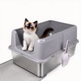 thumbnail image 1 of DUNCHATY Stainless Steel Cat Litter Box, XL High-Sided Open-Top Metal Pan for Big Cats & Maine Coons, Anti-Leak, Scoop & Mat, Gray, 1 of 8