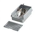 thumbnail image 1 of Stainless Steel Cat Litter Box, Large Pan 23.6“x15.7"x14" Metal Open-Top Large Kitten Litter Tray with Cover, Step, Scoop, Non-Stick Easy Cleaning, Gray, 1 of 6