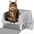thumbnail image 1 of Stainless Steel Cat Litter Box With Lid  Extra Large For Big Cats High Sided Non-sticky Anti-urine Leakage Easy Cleaning Include Mat And Scoop Holder (s), 1 of 8