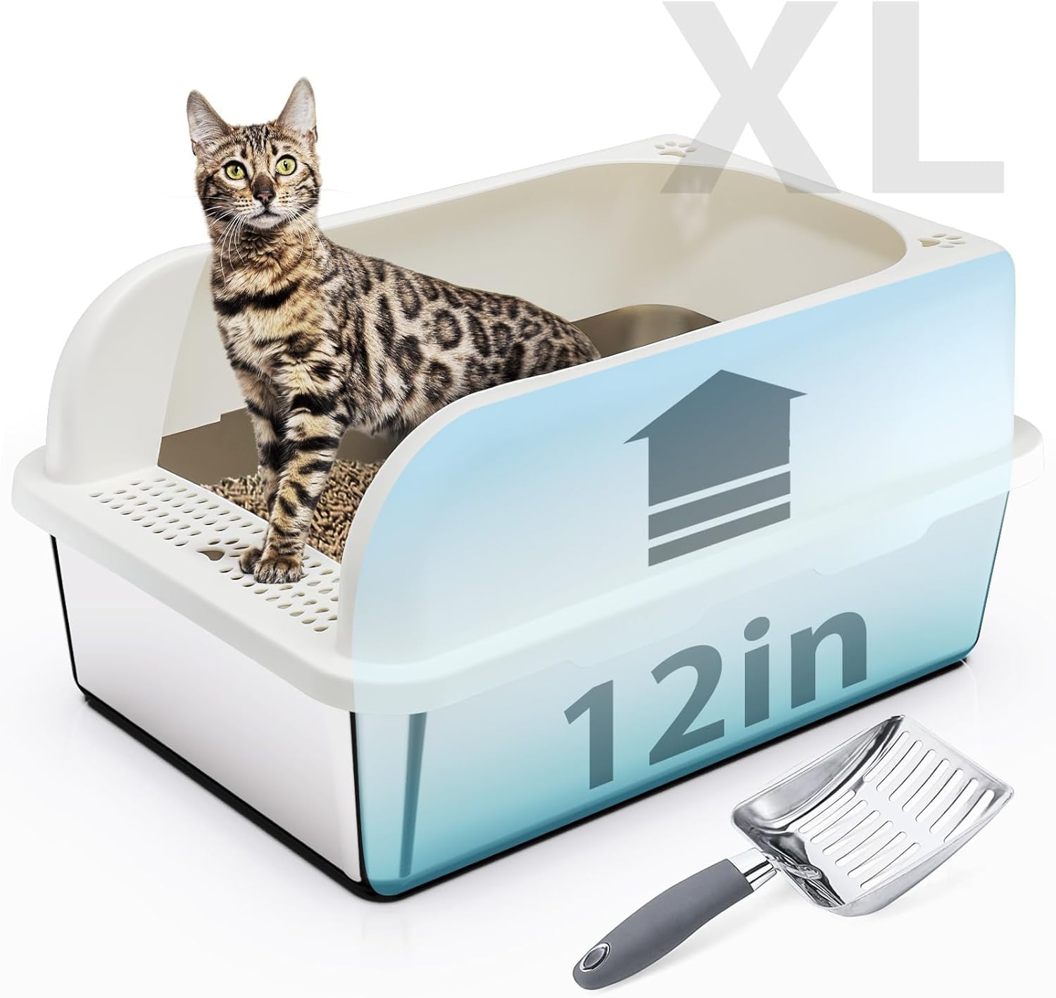 Stainless Steel Cat Litter Box with Lid, Extra Large Cat Litter Box