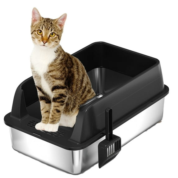 Stainless Steel Cat Litter Box with Lid, Extra Large Litter Box for Big Cats, Metal Litter Pan High Sided, Never Absorbs Odors, Anti-Urine Leakage, Easy Cleaning, Includes Scoop