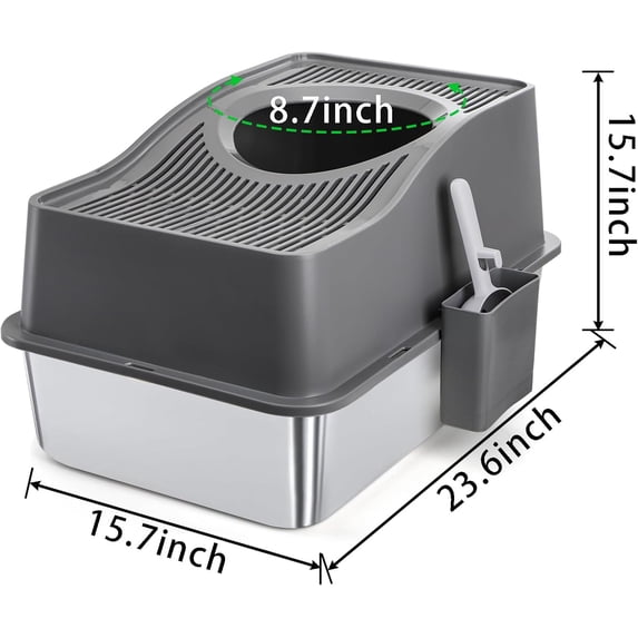 Stainless Steel Cat Litter Box with Lid, Extra Large Top Entry Litter Boxes for Big Cats, Enclosed Removable Metal Litter Box with Scoop and High Wall, Anti-Leakage, Easy Cleaning