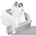 thumbnail image 1 of Stainless Steel Cat Litter Box with Lid High Wall Sides Enclosure, Non-Sticky, Anti-Leakage, Easy Cleaning, with Cat Mat & Metal Scoop, 19.6" L x 14" W x 12" H, 1 of 7