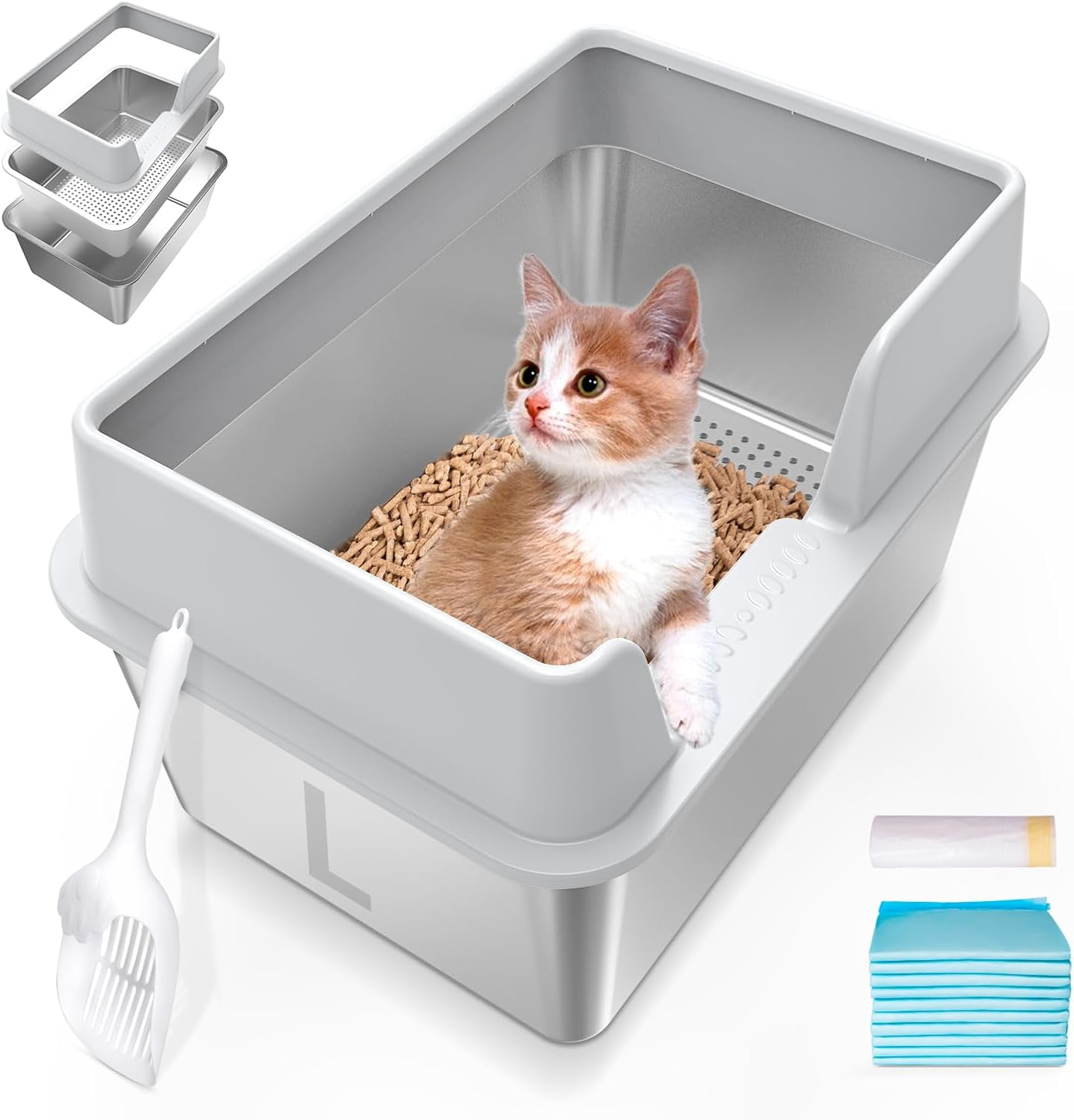 Stainless Steel Litter Best Litter Box For Pine Pellets XL