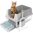Stainless Steel Cat Litter Box with Lid, Standard Litter Pan with Scoop